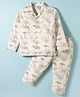 Mini Taurus Cotton Woven Full Sleeves Co-ords Night Suit With Animal Print - Brown