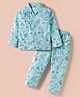 Mini Taurus Cotton Woven Full Sleeves Co-ords Night Suit With Vehicle Print - Aqua