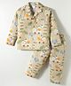 Mini Taurus Cotton Woven Full Sleeves Co-ords  Night Suit With Animal Print - Olive Green