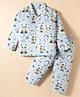 Mini Taurus Cotton Woven Full Sleeves Co-ords Night Suit With Animal Print - Blue