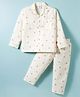 Mini Taurus Cotton Woven Full Sleeves Co-ords Night Suit With Animal Print - Cream
