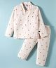 Mini Taurus Cotton Woven Full Sleeves Co-ords Night Suit With Animal Print - Peach