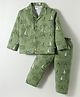 Mini Taurus Cotton Woven Full Sleeves Co-ords Night Suit With Tropical Theme Print - Olive Green