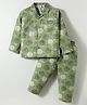 Mini Taurus Cotton Woven Full Sleeves Night Suit With Animal Print - Olive Green
