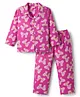Babyhug Cotton Woven Full Sleeves Front Open Co-ords Night Suit with Bow Print- Pink