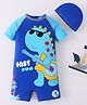 Mark & Mia Half Raglan Sleeves Legged Swimsuit With Dino Print & Cap - Blue