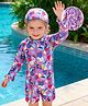 Mark & Mia Full Raglan Sleeves Legged Swimsuit With Bird Print & Cap - Purple