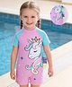 Mark & Mia Half Raglan Sleeves Legged Swimsuit With Unicorn Print - Purple