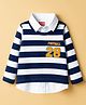 Babyhug 100% Cotton Knit Full Sleeves Polo T-Shirt with Stripes - Navy Blue & White