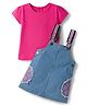 Babyhug Denim Woven Half Sleeves Frock with Inner T-Shirt & Floral Embroidery - Blue
