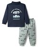 CUCUMBER Interlock Knit Full Sleeves T-Shirt & Lounge Pant Set With Text Print - Navy Blue