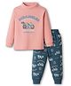 CUCUMBER Interlock Knit Full Sleeves T-Shirt & Lounge Pant Set With Motorcycle Print - Light Red