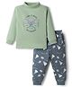CUCUMBER Interlock Knit Full Sleeves T-Shirt & Lounge Pant Set With Text Print - Green