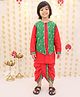 BownBee Pure Cotton Woven Full Sleeves Parrot Printed Dhoti Kurta With Attach Jacket Set - Red