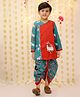 BownBee Pure Cotton Woven Full Sleeves Cow Embroidered Dhoti Kurta Set - Red