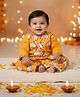 BownBee Cotton Woven Full Sleeves Cows Printed Lace Embellished Kurta Dhoti With Jacket Set - Yellow