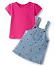 Babyhug Denim Woven Half Sleeves Frock with Inner T-Shirt & Floral Embroidery - Blue