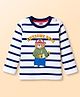 Babyhug 100% Cotton Knit Full Sleeves Striped T-Shirt With Teddy Bear Print - Navy Blue & White