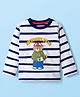 Babyhug 100% Cotton Knit Full Sleeves Striped T-Shirt With Teddy Bear Print - Navy Blue & White