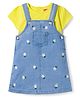 Babyhug Denim Woven Half Sleeves Frock with Inner T-Shirt & Floral Embroidery - Blue