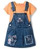 Babyhug Denim Woven Half Sleeves Tee With Frock & Animal Embriodery - Blue