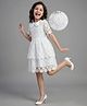 Primo Gino Woven Half Sleeves Lace Fabric Party Dress with Pearl Detailing - White