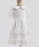 Primo Gino Woven Half Sleeves Lace Fabric Party Dress with Pearl Detailing - White
