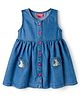 Babyhug Denim Woven Sleveless Frock with Floral & Bunny Embroidery - Blue