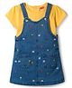 Babyhug Denim Woven Half Sleeves T-Shirt With Frock & Floral Embriodery - Blue