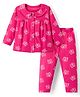 Babyhug Cotton Knit Full Sleeves Co-ord Night Suit With Butterfly Print - Dark Pink