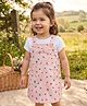 Babyhug Denim Woven Half Sleeves Butterfly Printed Frock With Inner Tee - White & Pink