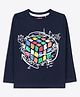 Ariel Cotton Knit Full Sleeves Rubiks Cube Printed Tee - Navy Blue