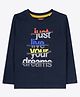 Ariel Cotton Knit Full Sleeves Just Live Your Dreams Text Printed Tee - Navy Blue