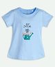 Ariel Cotton Knit Half Sleeves Keep Smiling Text Kitten Printed Tee - Blue