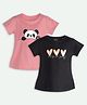 Ariel Cotton Knit Pack Of 2 Half Sleeves Panda & Hearts Printed Tees - Pink & Black