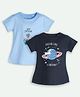 Ariel Cotton Knit Pack Of 2 Half Sleeves Unicorn & Kitten Typography Printed Tees - Blue & Navy Blue