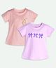Ariel Cotton Knit Pack Of 2 Half Sleeves Bow Printed Tees - Pink & Purple