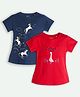 Ariel Cotton Knit Pack Of 2 Half Sleeves Unicorns & Bird Typography Printed Tees - Navy Blue & Red