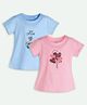 Ariel Cotton Knit Pack Of 2 Half Sleeves Keep Smiling Text & Hearts Sequins Embellished Tees - Blue & Pink