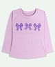 Ariel Cotton Knit Full Sleeves Bow Printed Tee - Purple