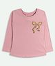Ariel Cotton Knit Full Sleeves Bow Shaped Glitter Printed Tee - Pink