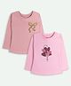 Ariel Cotton Knit Pack Of 2 Full Sleeves Hearts Sequins Embellished & Bow Printed Tees - Pink