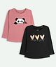 Ariel Cotton Knit Pack Of 2 Full Sleeves Panda & Hearts Printed Tees - Pink & Black