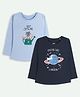 Ariel Cotton Knit Pack Of 2 Half Sleeves Unicorn & Kitten Typography Printed Tees - Blue & Navy Blue
