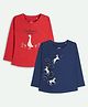 Ariel Cotton Knit Pack Of 2 Full Sleeves Collect Text & Unicorns Printed Tees - Red & Navy Blue
