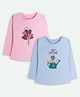 Ariel Cotton Knit Pack Of 2 Full Sleeves Hearts Sequins Embellished & Floral Printed Tees - Blue & Pink