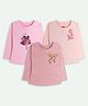 Ariel Cotton Knit Pack Of 3 Full Sleeves Hearts Sequins Embellished & Bow Printed Tees - Pink