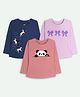Ariel Cotton Knit Pack Of 3 Full Sleeves Unicorn & Bows Printed Tees - Navy Blue Purple & Pink