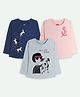 Ariel Cotton Knit Pack Of 3 Full Sleeves Unicorn & Typography Printed Tees - Navy Blue Pink & Grey