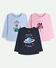 Ariel Cotton Knit Pack Of 3 Full Sleeves Space Theme & Hearts Printed Tees - Blue Pink & Navy Blue